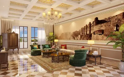 Living Room with Checkered Floor - Taj Usha Kiran Palace