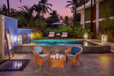 Dining Area with Pool View at Taj Exotica Resort & Spa, Goa