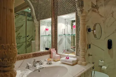 Luxury bath amenities at Rambagh Palace, Jaipur