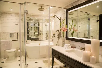 Luxurious and modern bathroom interior at Taj Bengal, Kolkata