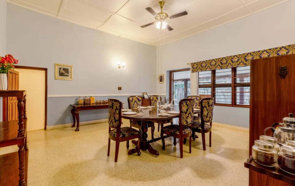 Luxurious Dining Space at Woshully Bungalow, Coorg - amã Stays & Trails 