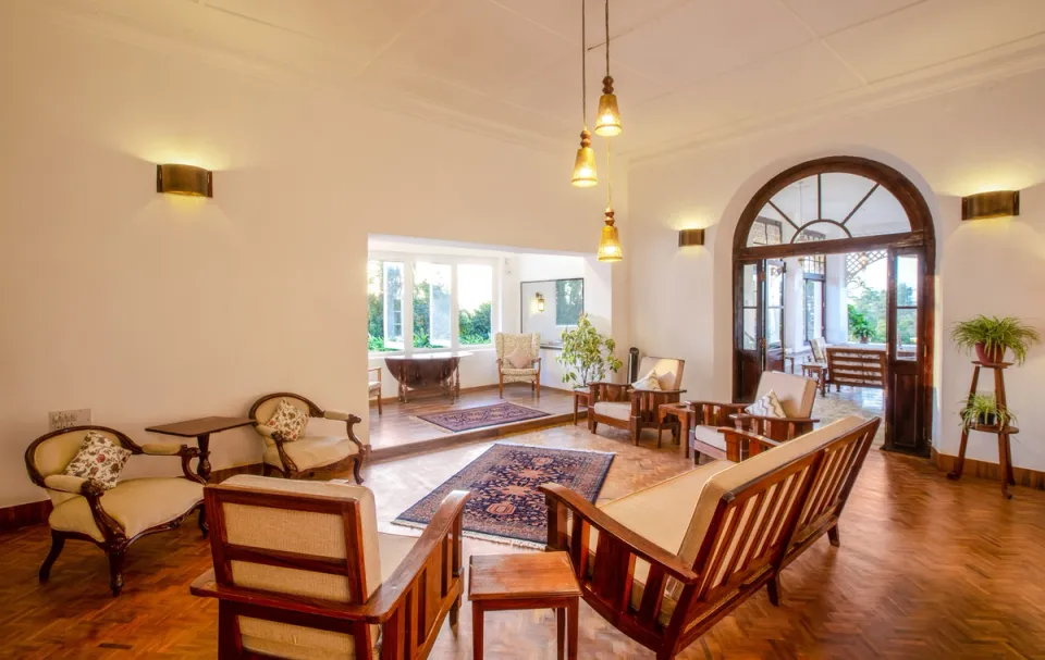 Living Room at Pollibetta Bungalow, Coorg - amã Stays & Trails 