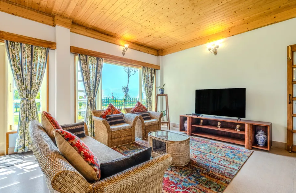 Luxe Living Room at Makaibari Bungalow, Darjeeling