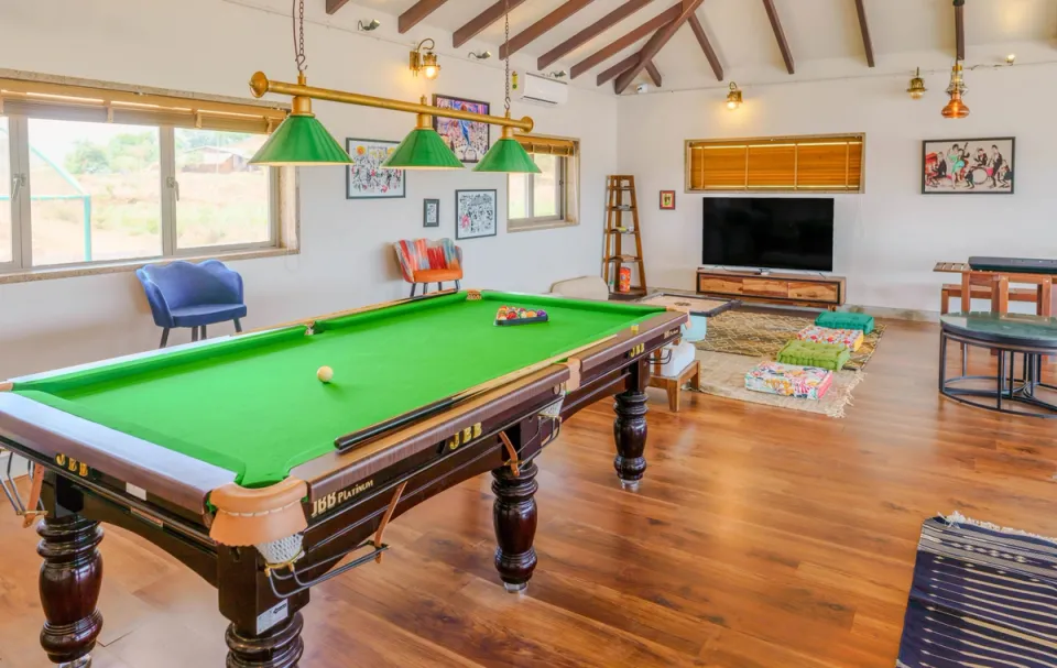 Pool Table at Mirayan - Bungalow In Nashik, amã Stays & Trails 