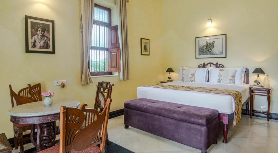 Luxurious Bedroom at Abhay Manor, Udaipur - amã Stays & Trails 