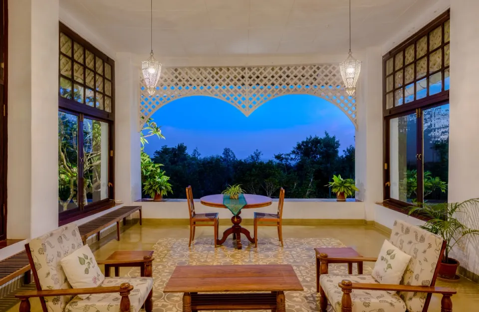 Elegant Outdoor Seating Space at Pollibetta Bungalow, Coorg 