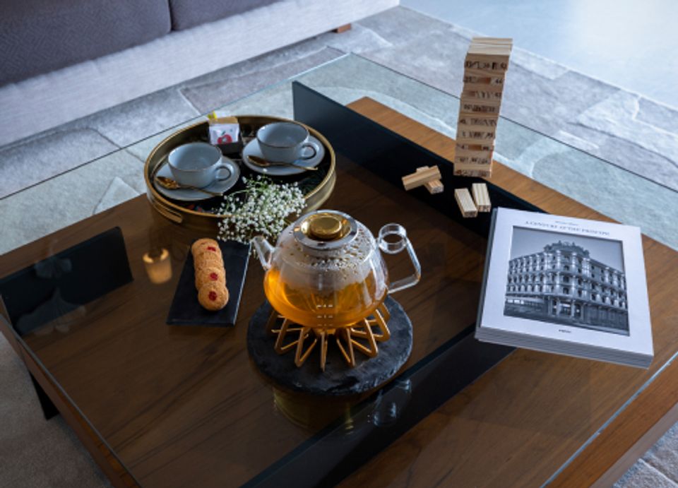 Relaxing tea setup in a homestay in Nashik at The Holland House - amã Stays & Trails.