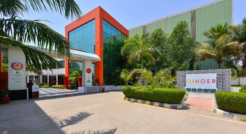 Modern entrance of Ginger Kheda, Dholka, a Lean Luxe business hotel on the Dholka-Kheda Highway near GIDC.