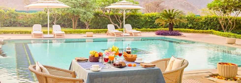 Pool Side Dining Area at Ramgarh Lodge, IHCL SeleQtions Hotel