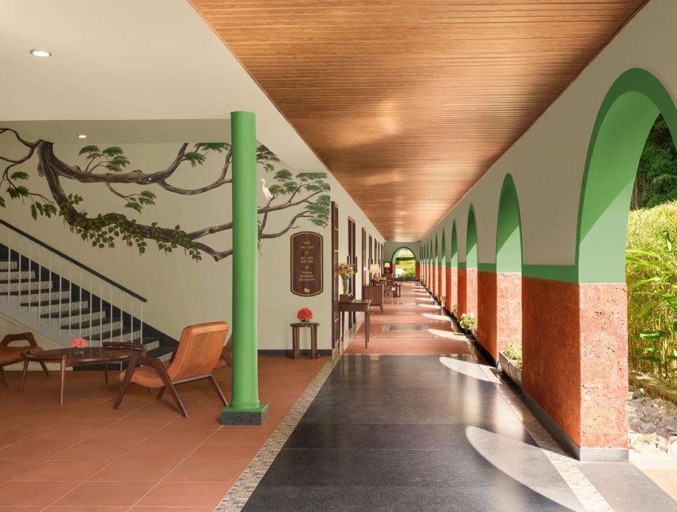 Elegant hotel corridor at Gateway Coorg