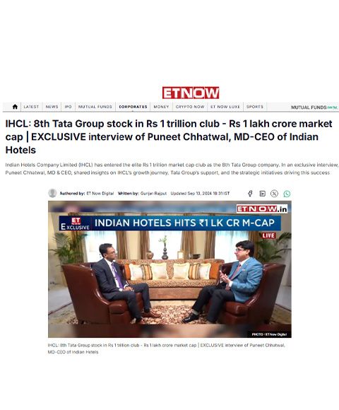 IHCL’s market capitalisation crossed INR 1 Lakh Crore