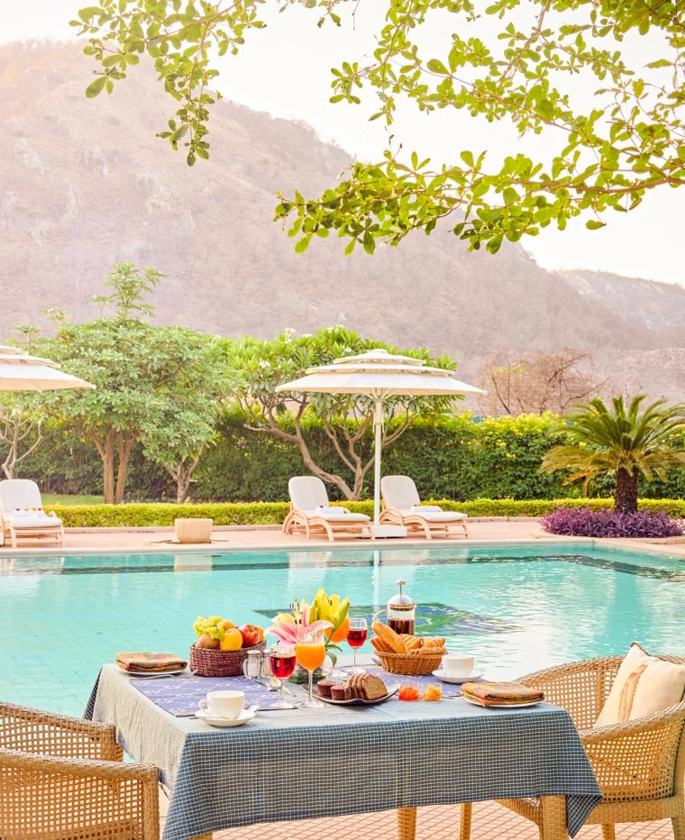 Pool Side Dining Area at Ramgarh Lodge, IHCL SeleQtions Hotel