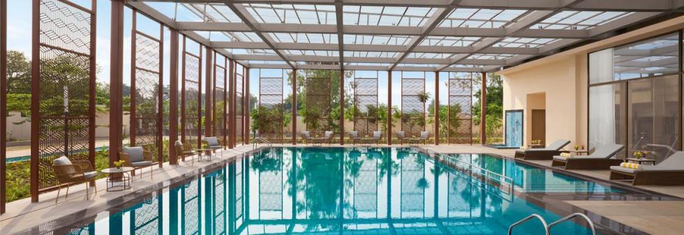 Luxury Rooftop Hotel Pool Area at Vivanta Ekta Nagar 