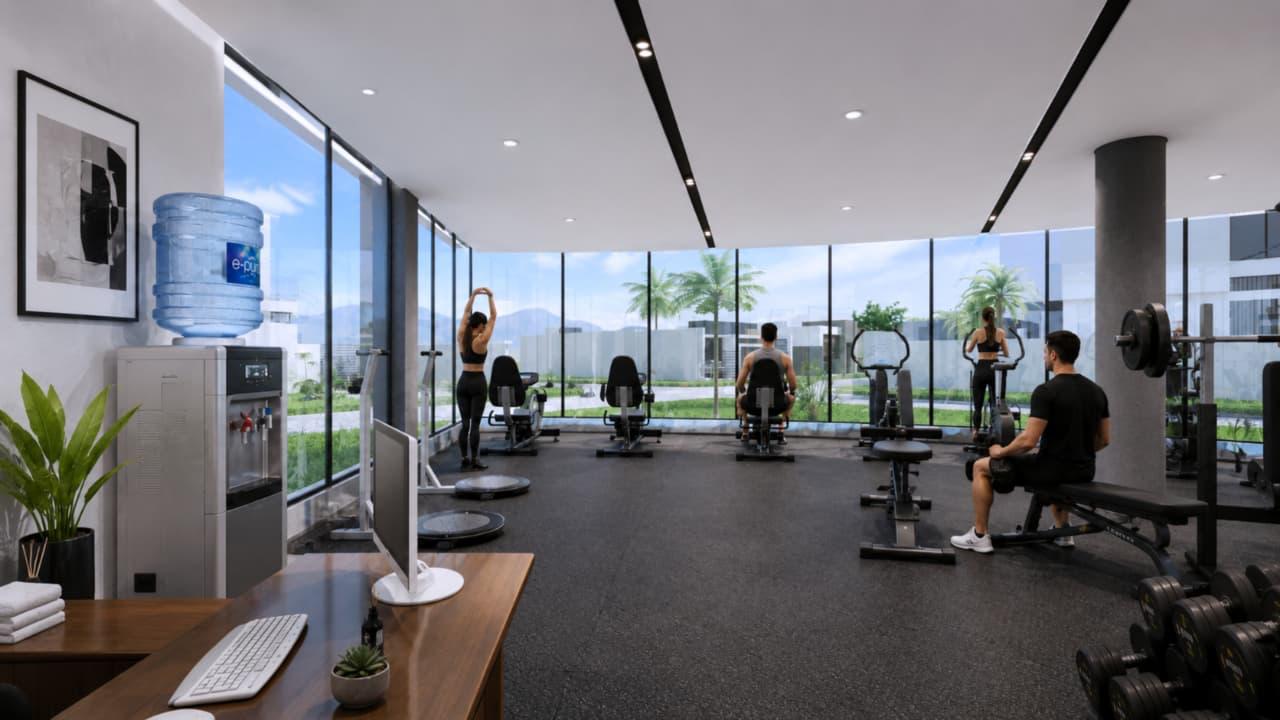 Recepción del gimnasio y zona de cardio
