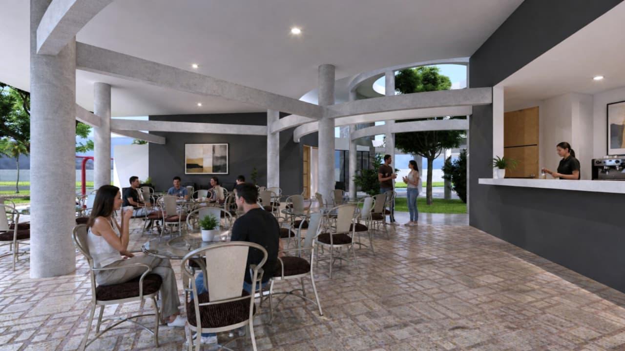 Cafetería y barra de café dentro de la casa club