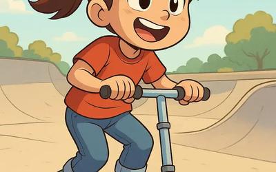 Une petite fille sur une trottinette