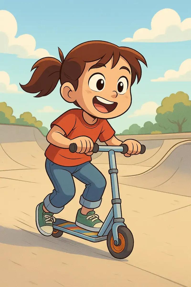 Une petite fille sur une trottinette