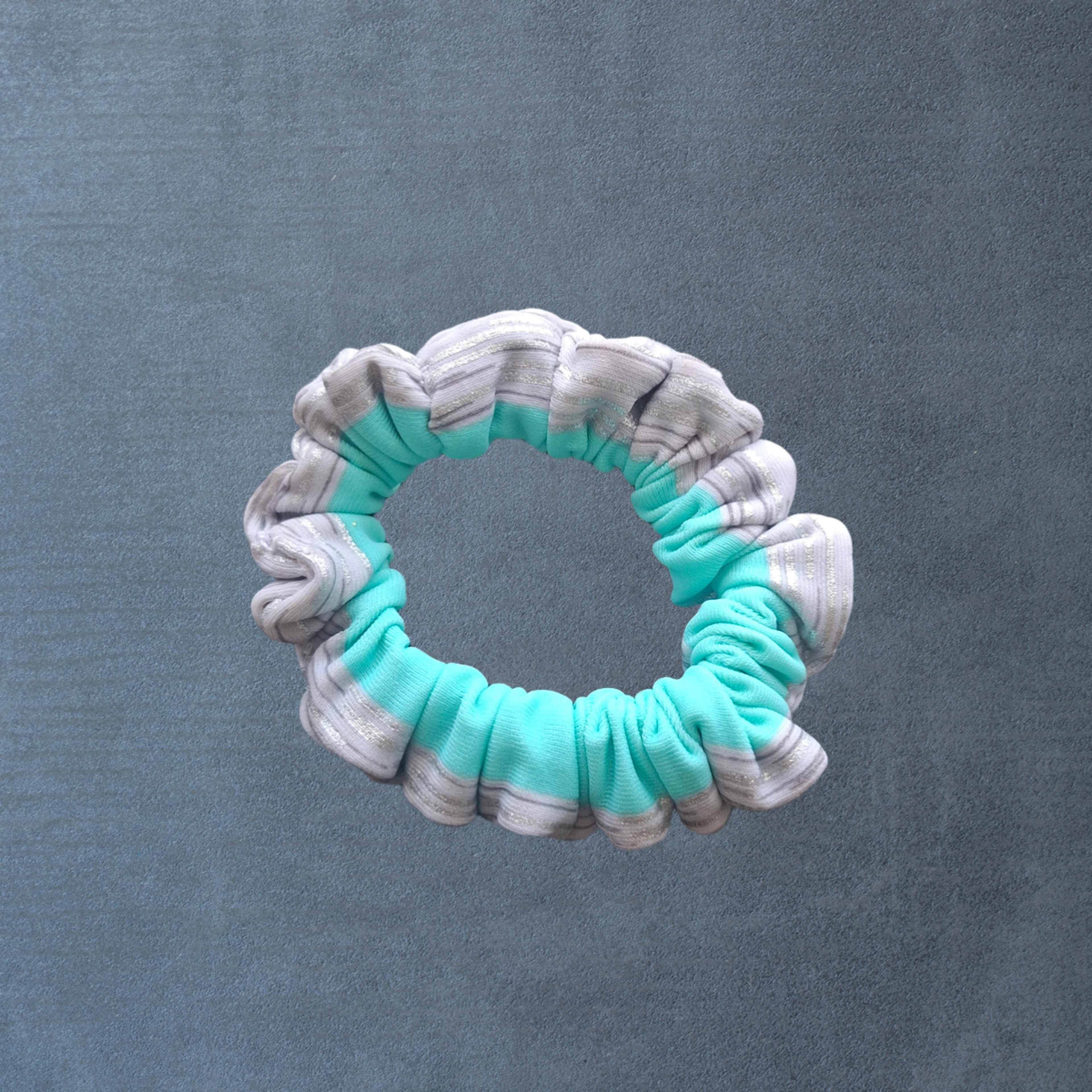 Mint Silver Thin Scrunchie - handmade Thin Scrunchies