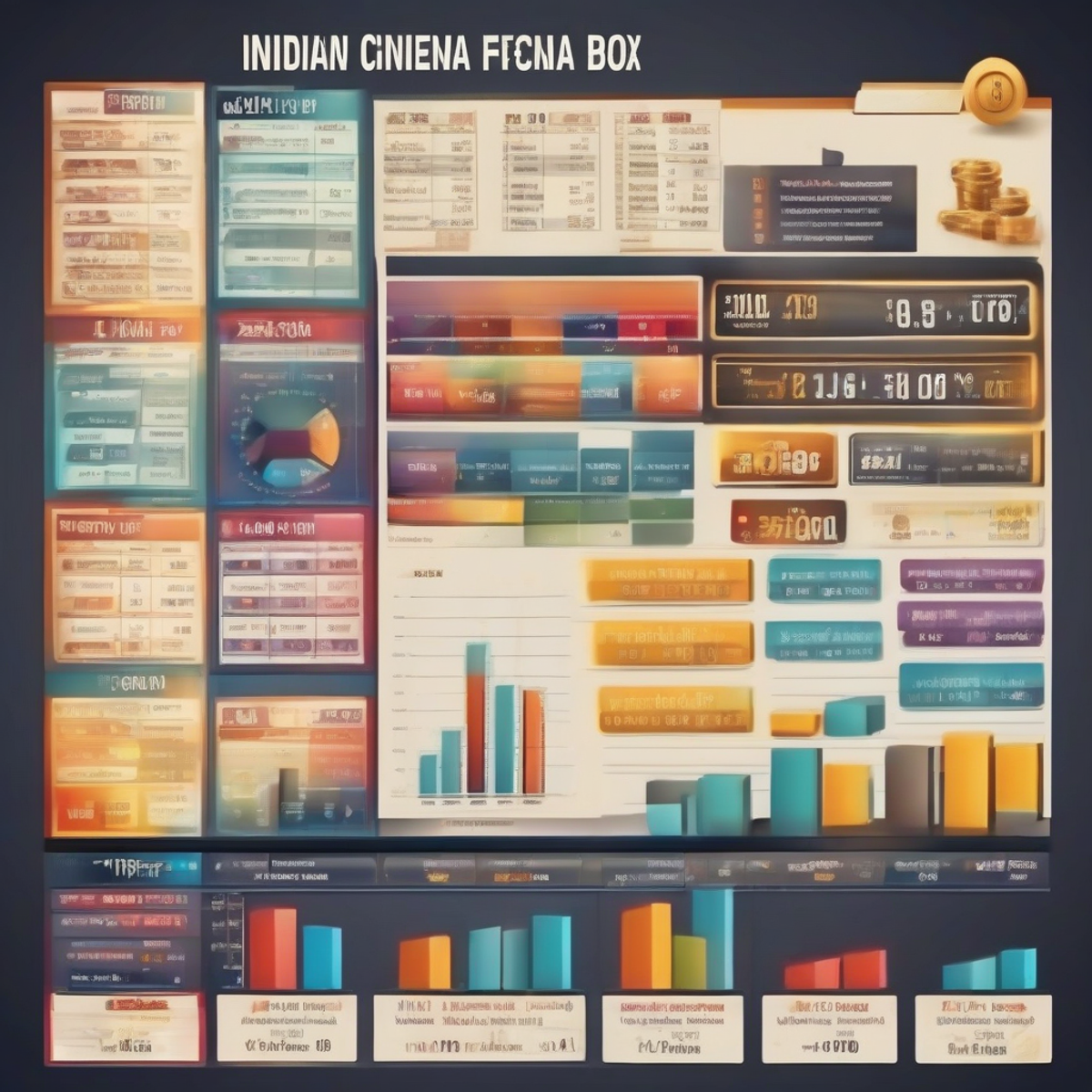 Indian cinema box office collection chart with rising graph, financial success concept, professional