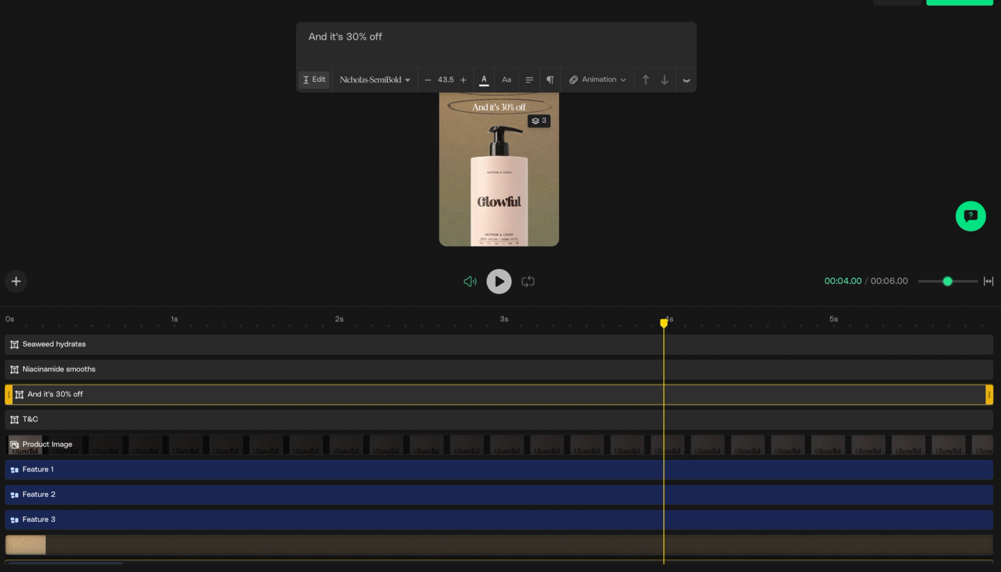 The Cuttable editor open on a finished Meta ad