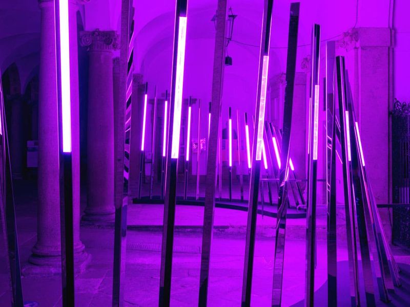 تركيب ضوئي من الفولاذ المقاوم للصدأ بقضبان LED بنفسجية من MirrorINOX