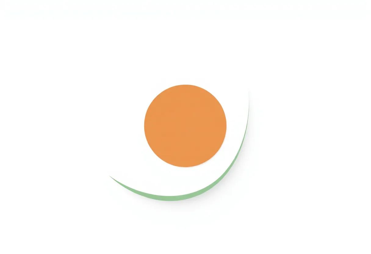 Abstract minimalist graphic of a solid clay-terracotta circle with a sage-green line arcing around and beneath it on an off-white background, representing force finding a new path around a fixed point.