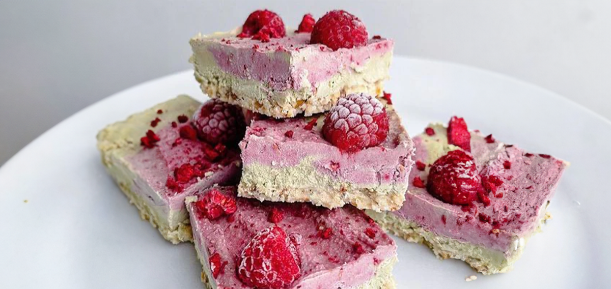Raspberry Cheesecake Matcha Bars
