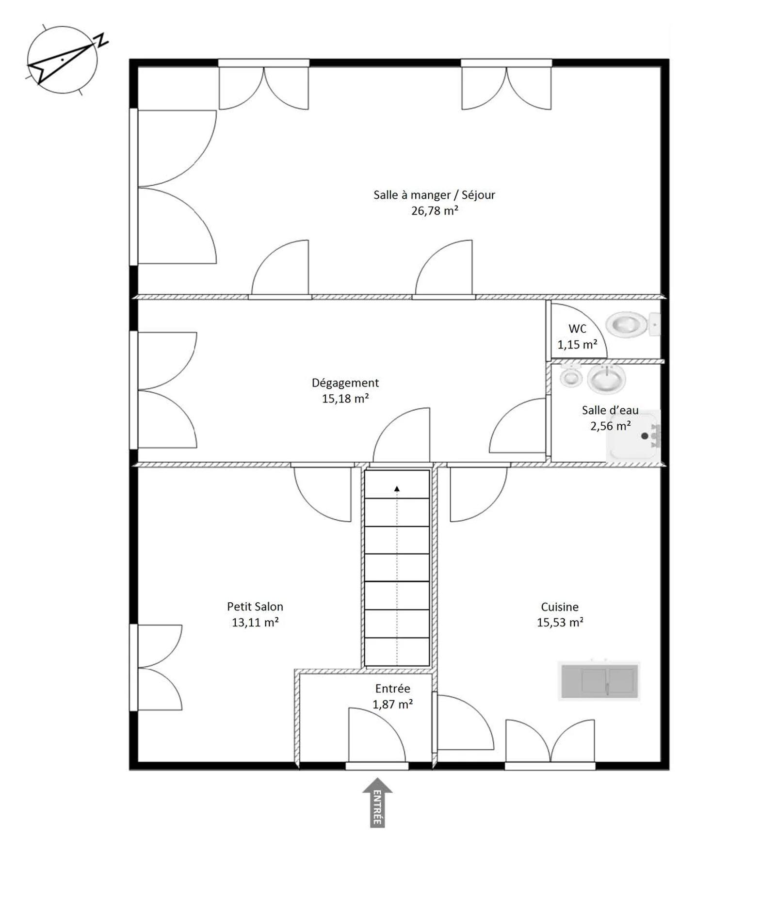 Plan du rez-de-chaussée avec séjour, cuisine et chambre — Les Clayes-sous-Bois.