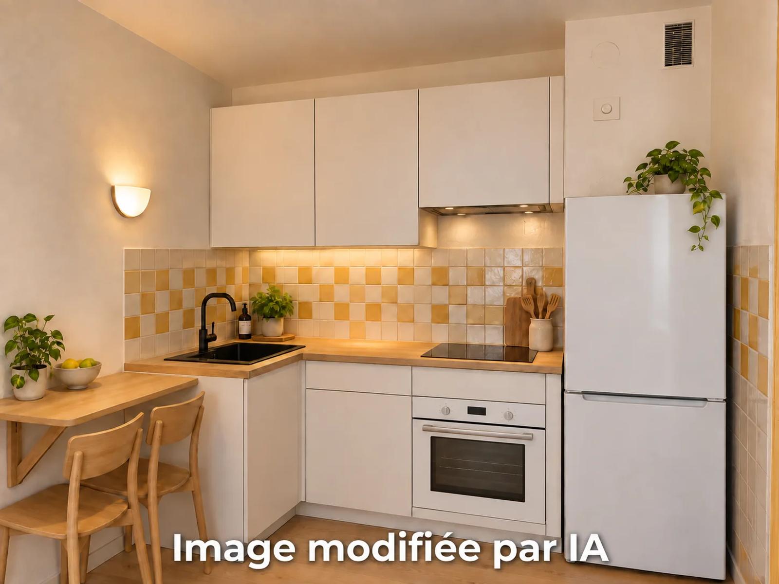 Projection de rénovation de la cuisine avec meubles blancs, image modifiée par IA — Carrières-sur-Seine.
