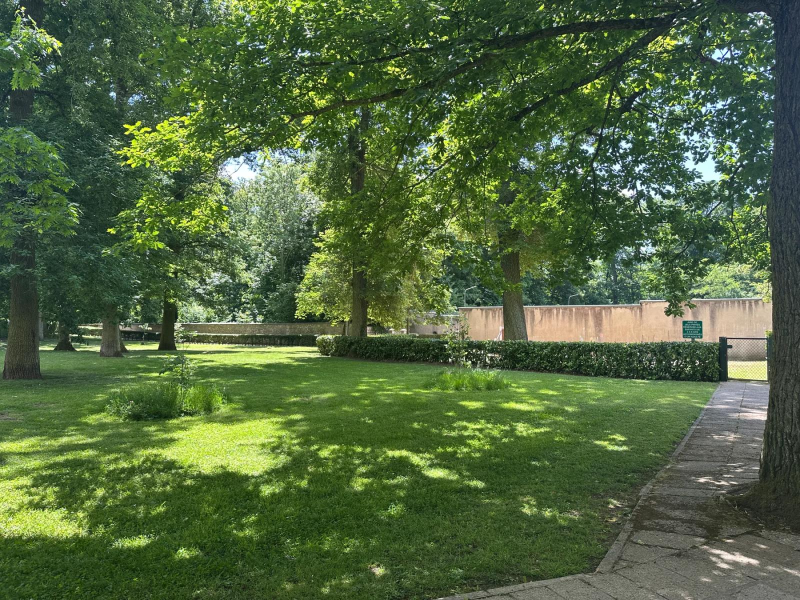Parc de la résidence avec pelouse, allée et grands arbres — Ville-d’Avray.
