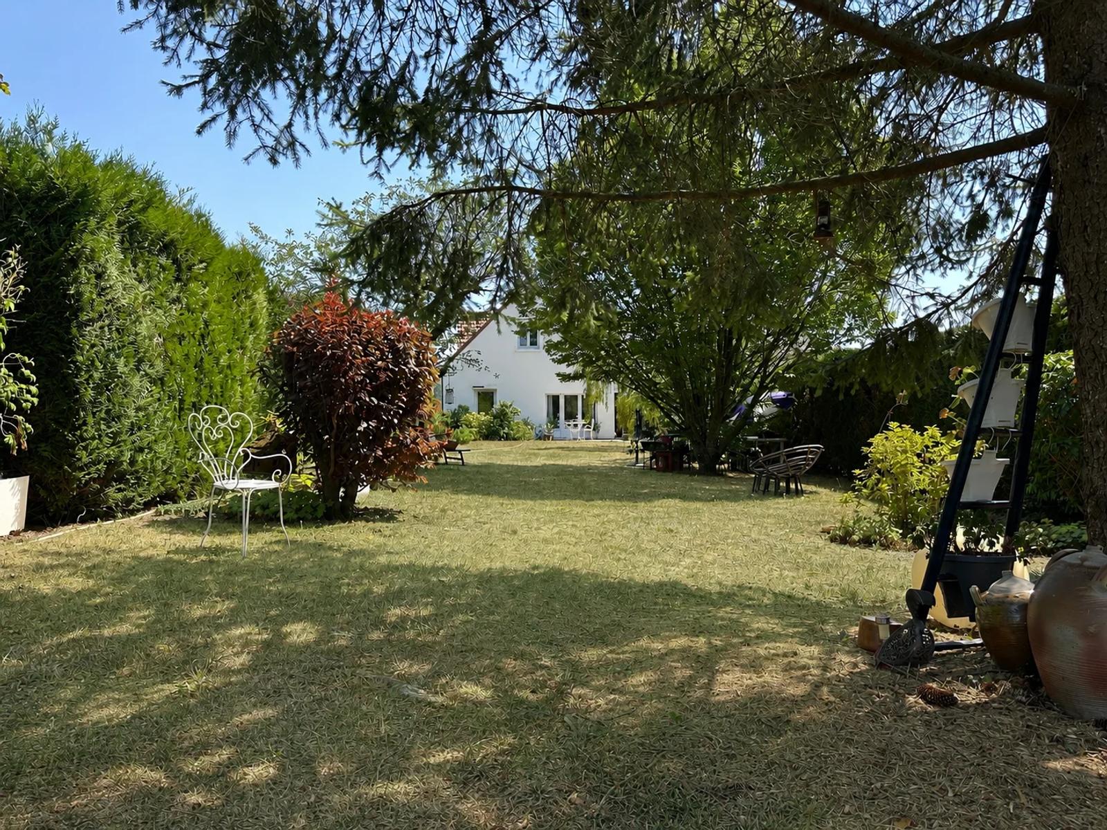 Pelouse ombragée par de grands arbres devant la maison — Maule.