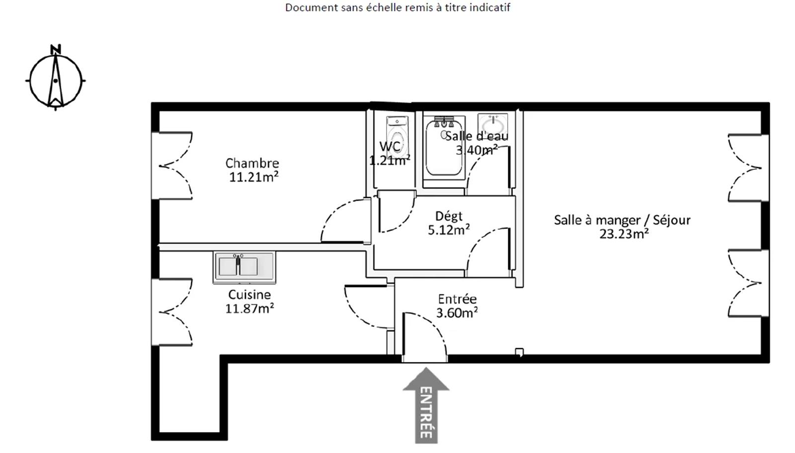 Plan de l’appartement avec séjour, chambre, cuisine et salle d’eau — Versailles.