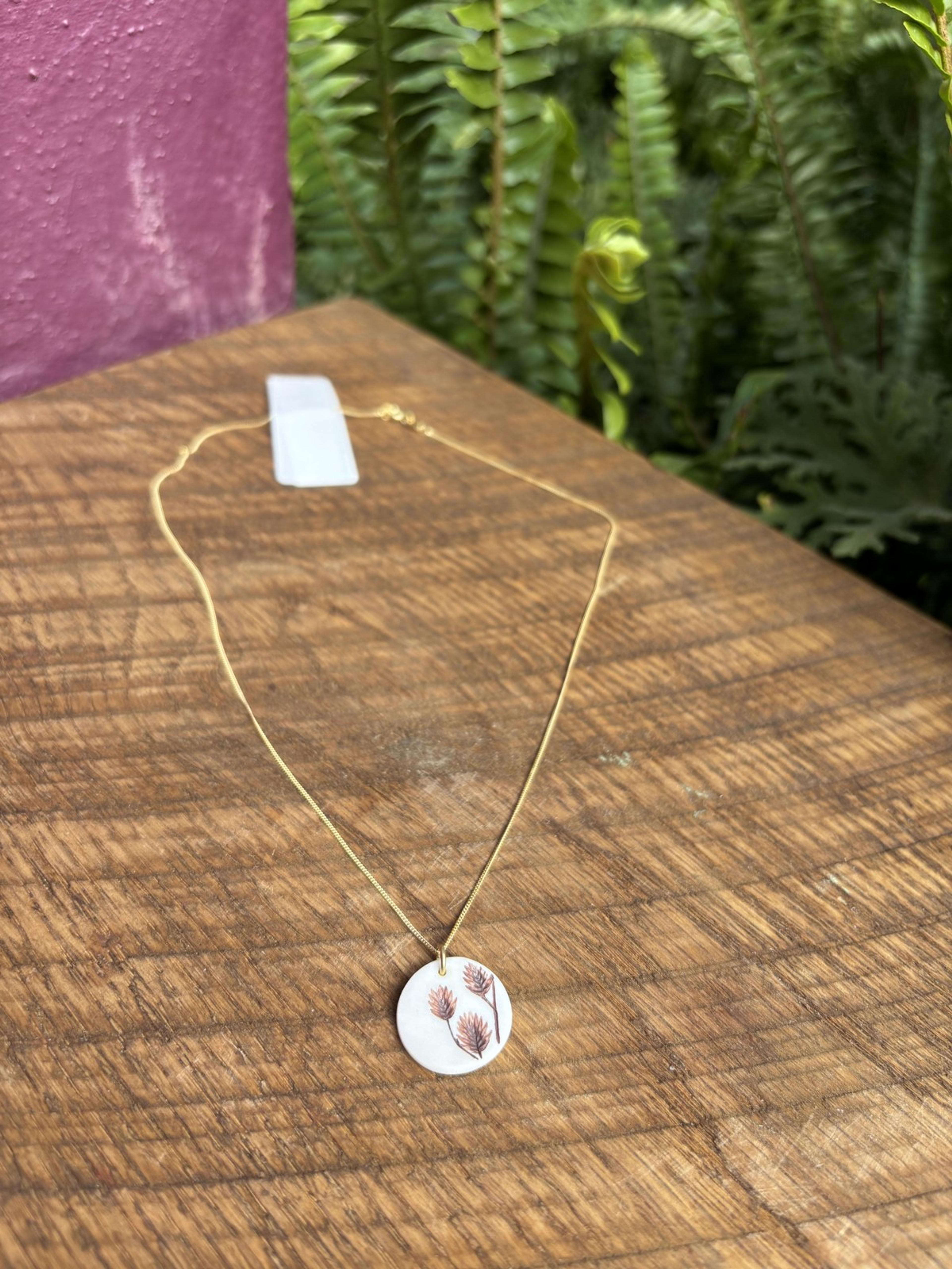 Protea Branch Round Pendant Necklace