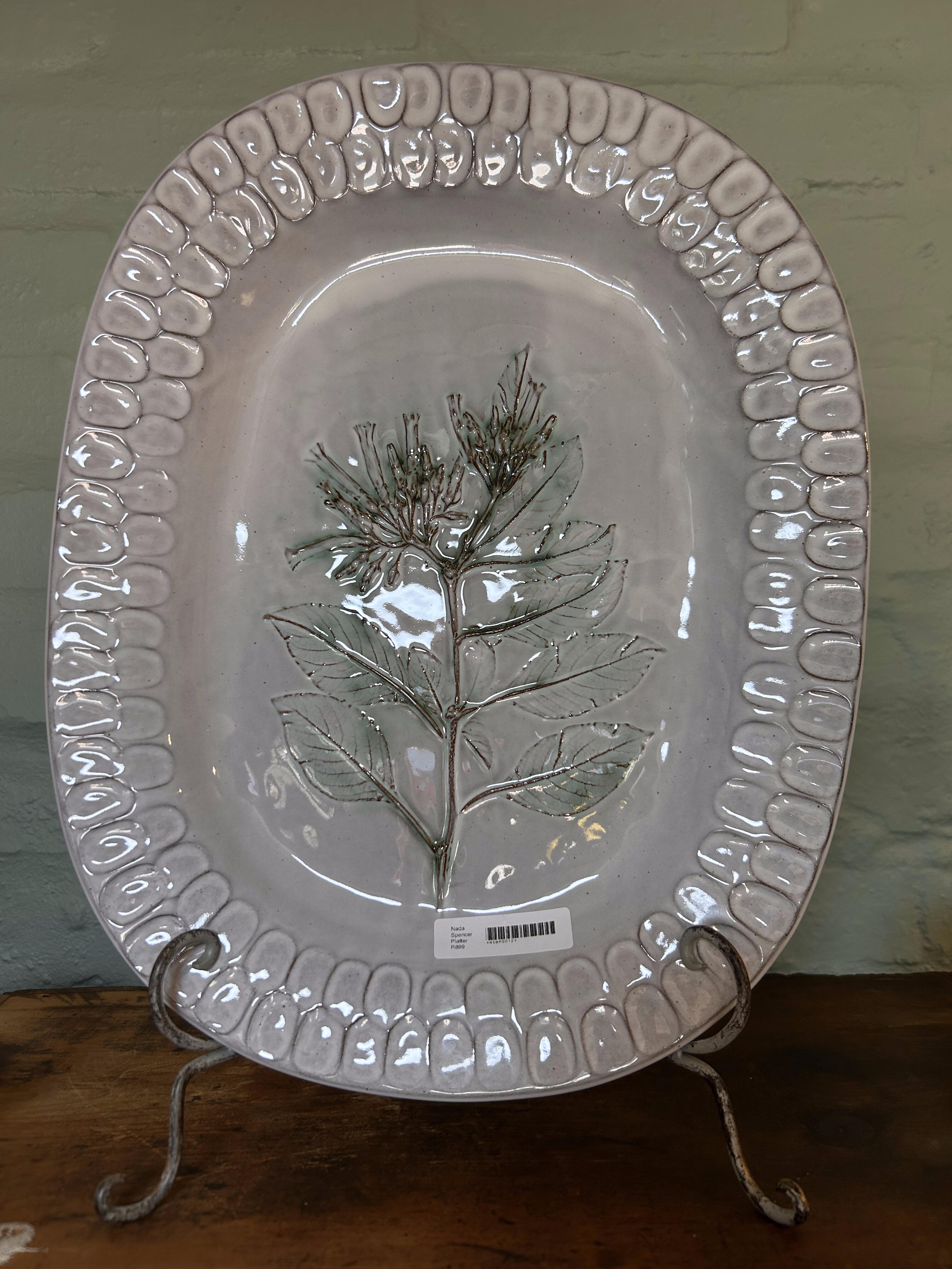 Nada Spencer Scalloped Pebble Rim Ceramic Wildflower Serving Tray 