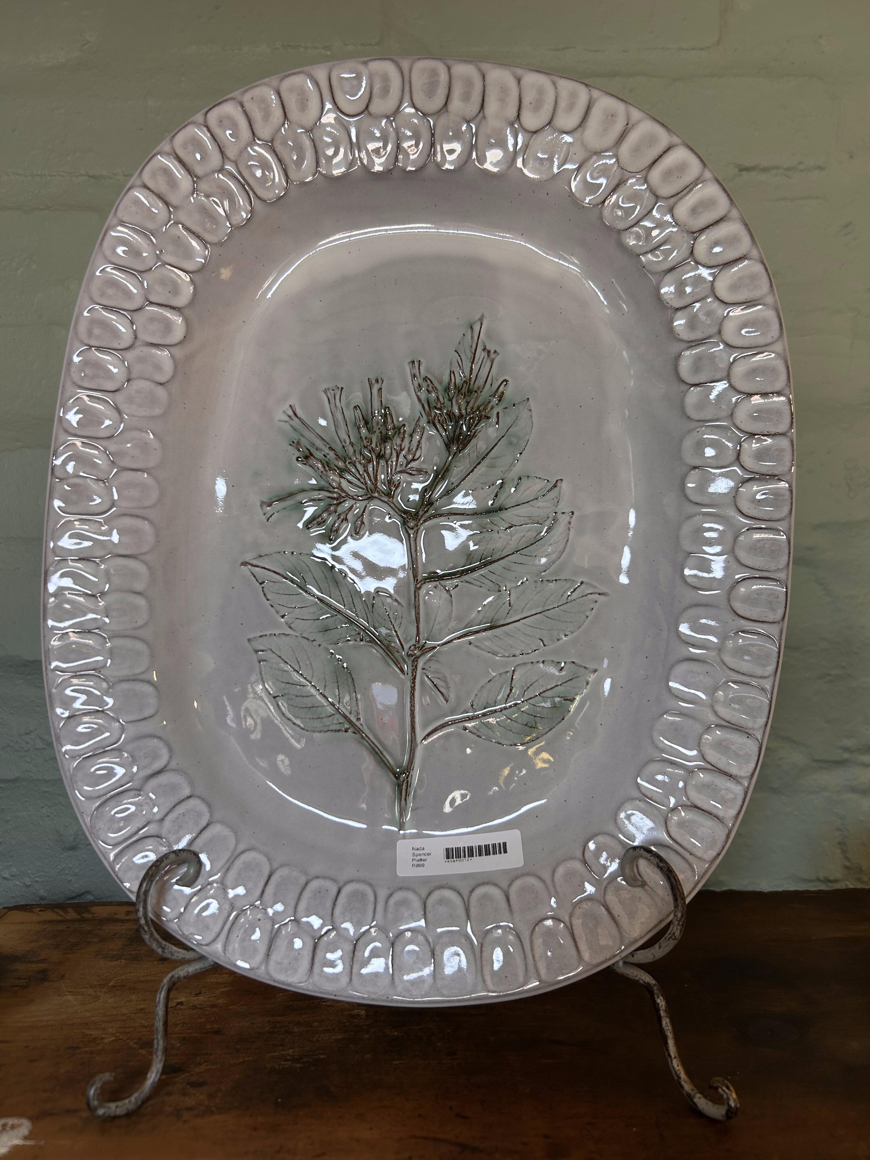 Nada Spencer Scalloped Pebble Rim Ceramic Wildflower Serving Tray