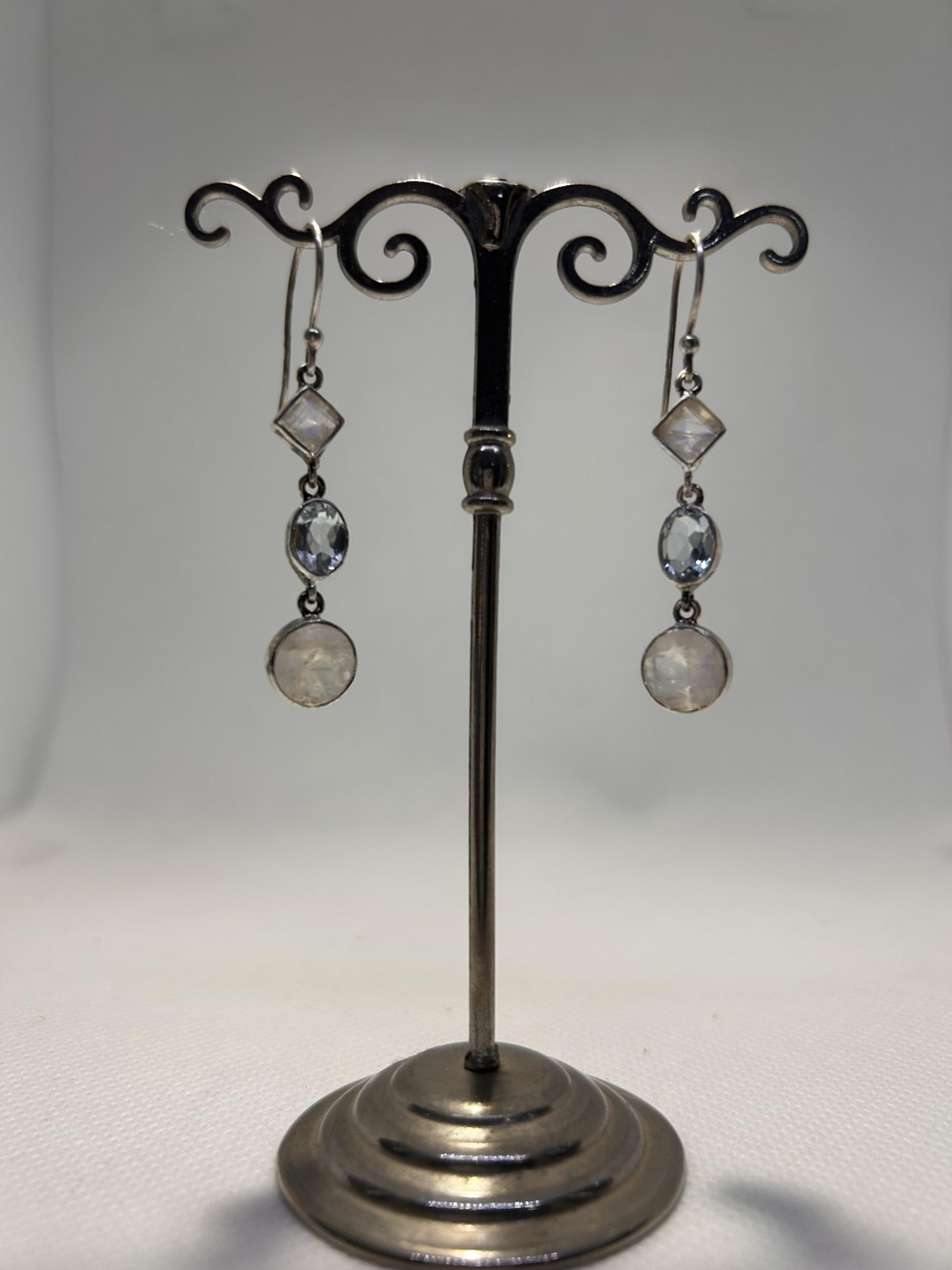 Rainbow Moonstone & Blue Topaz Drop Earrings