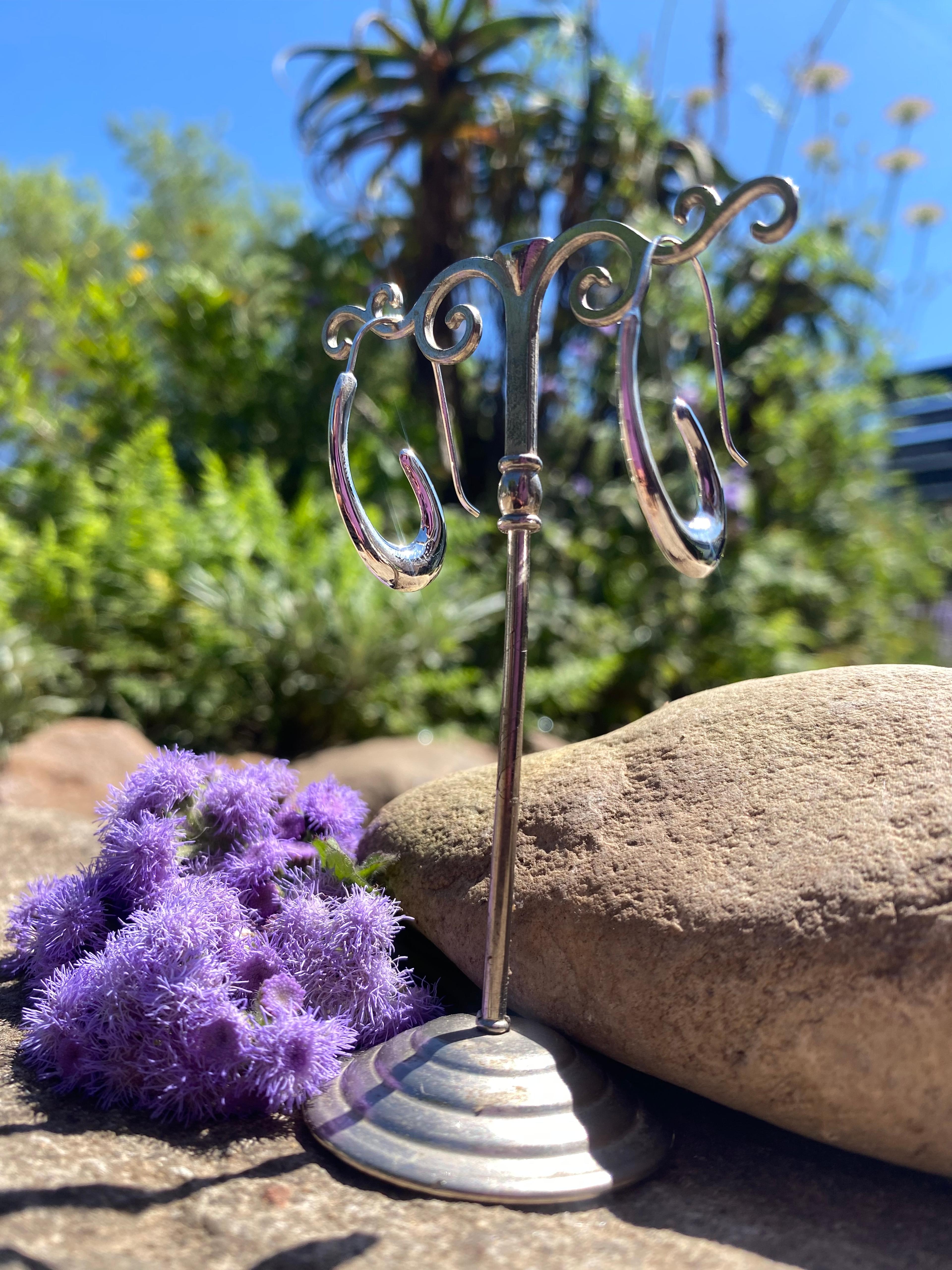 Sculptural .925 Sterling Silver Open Teardrop Hoop Earrings