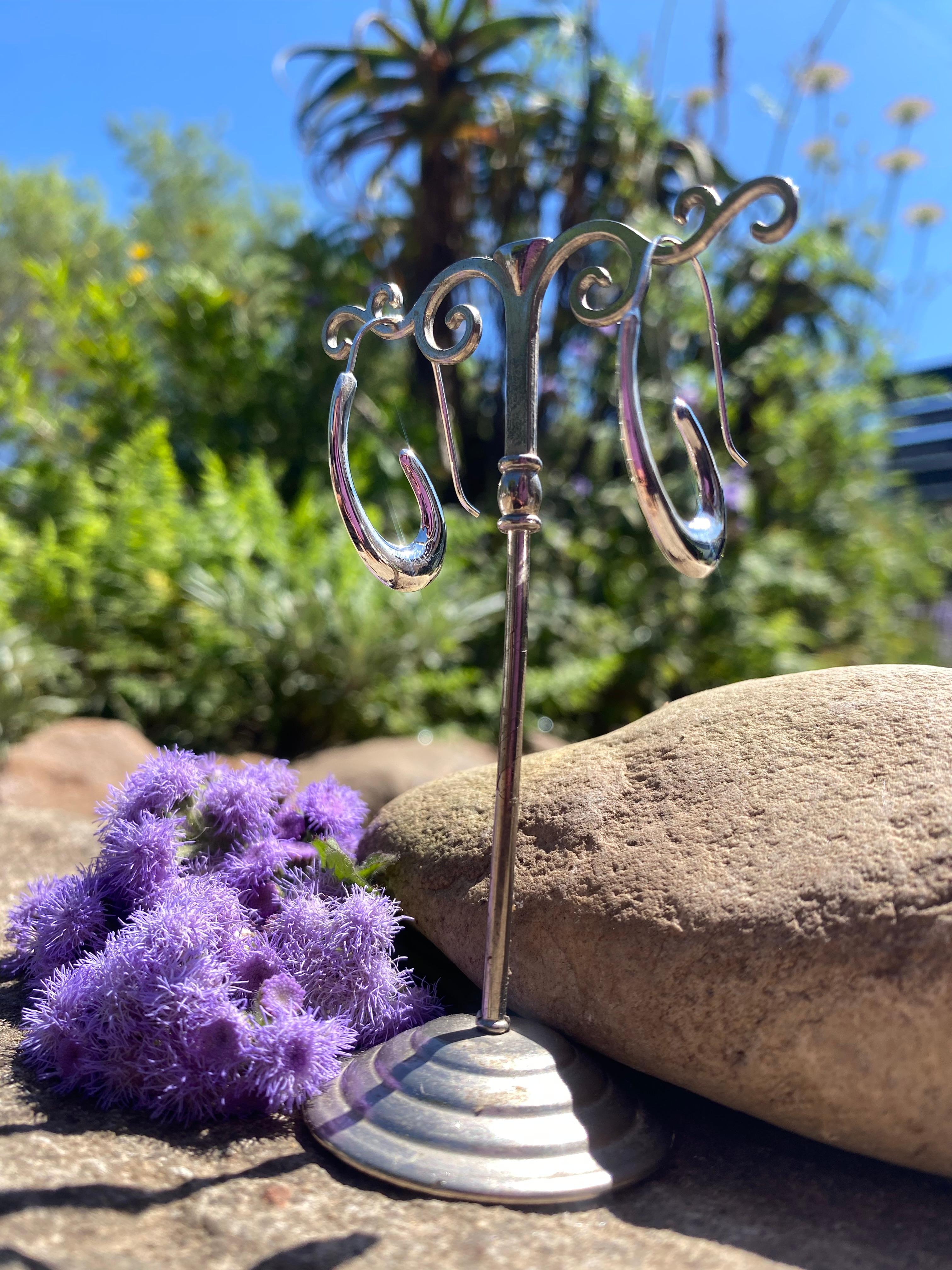 Sculptural .925 Sterling Silver Open Teardrop Hoop Earrings