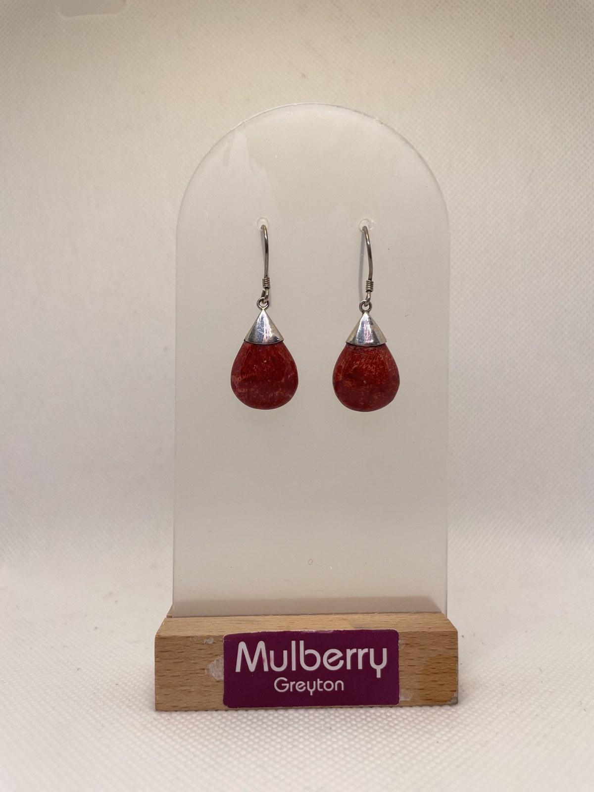 Red Sponge Coral Round Drop Earrings