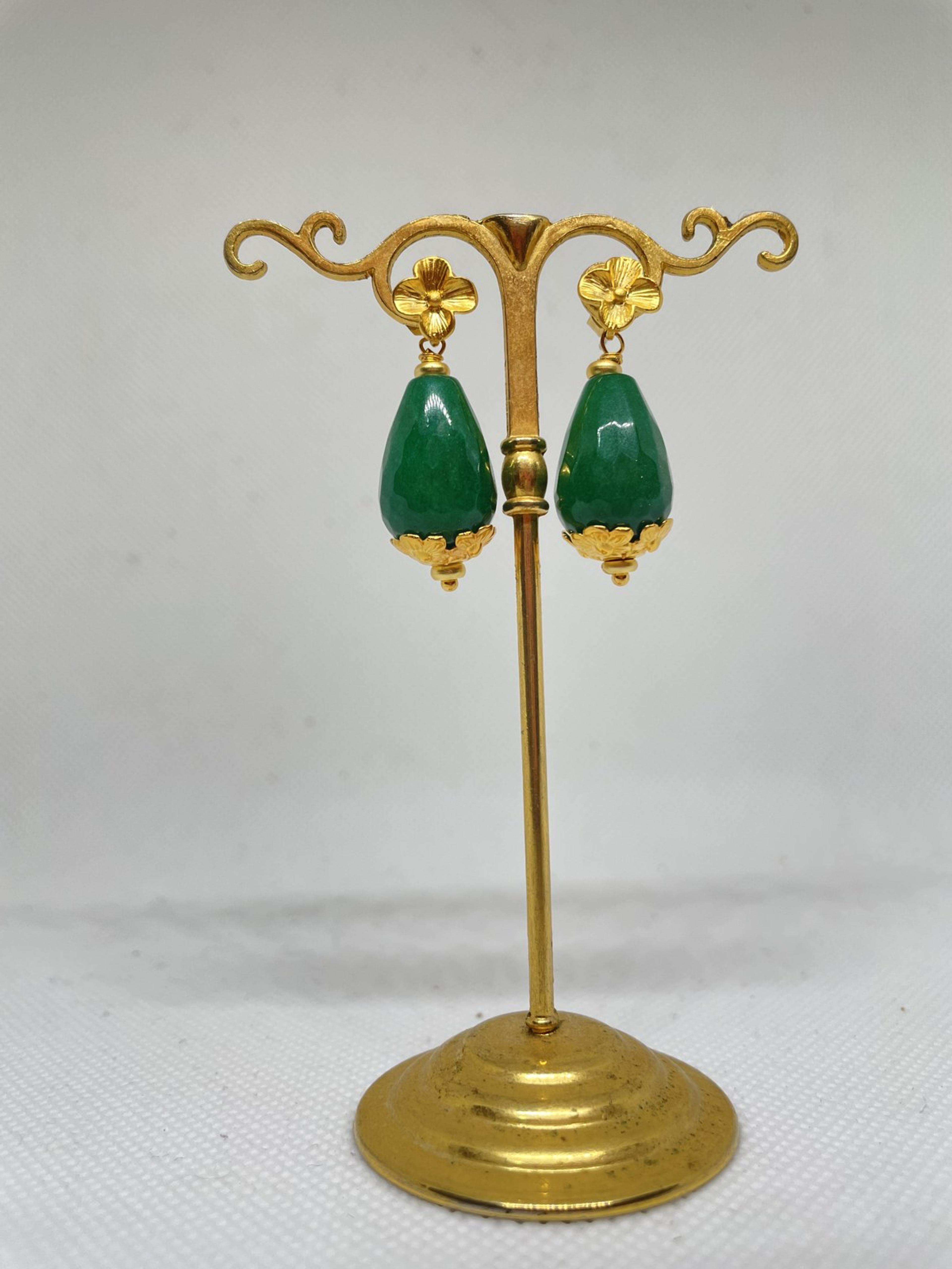 Green Jade-Style Teardrop Drop Santino Earrings