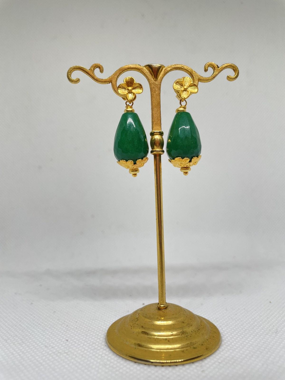 Green Jade-Style Teardrop Drop Santino Earrings