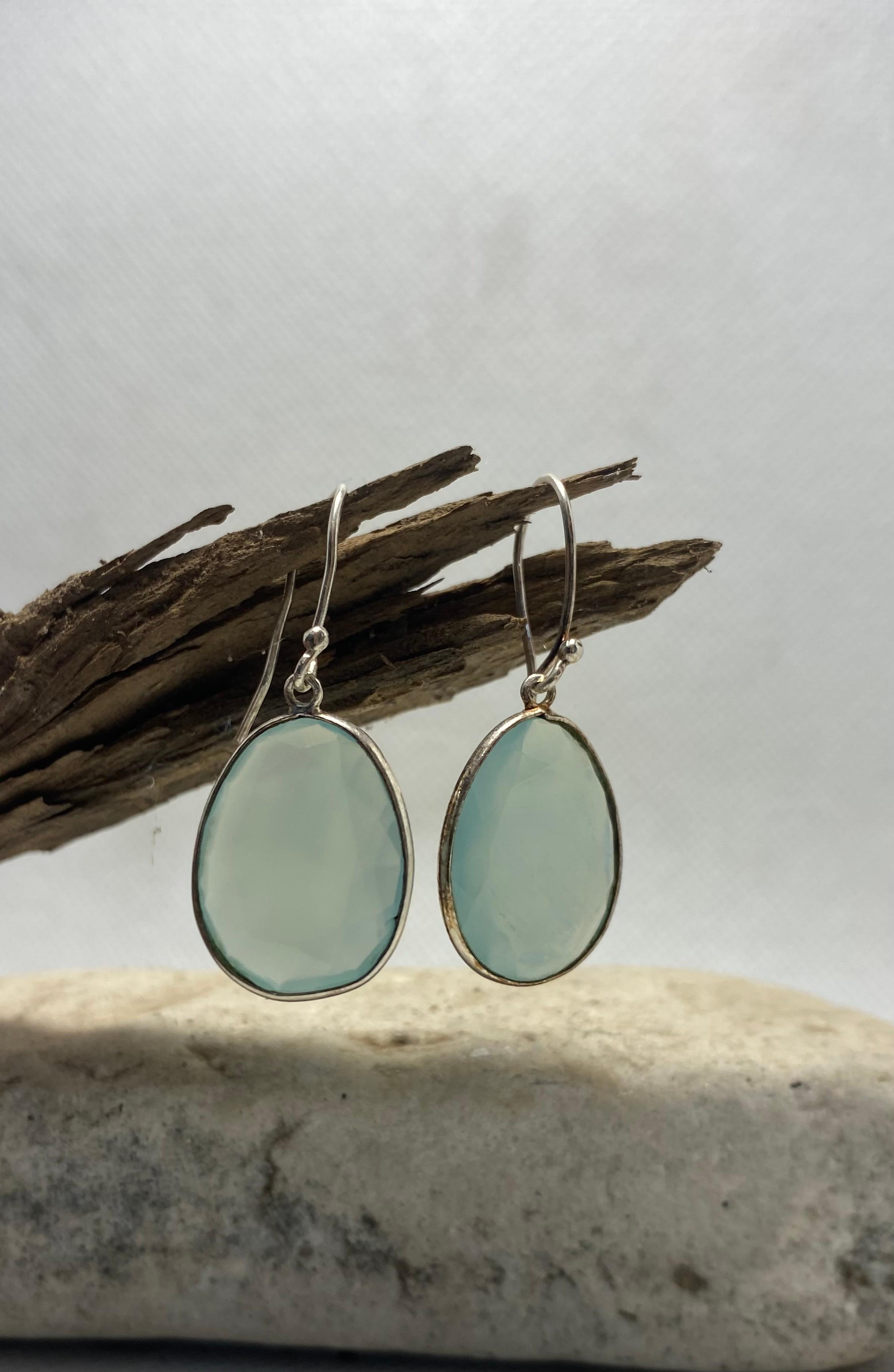 Aqua Chalcedony Free-Form Drop Earrings