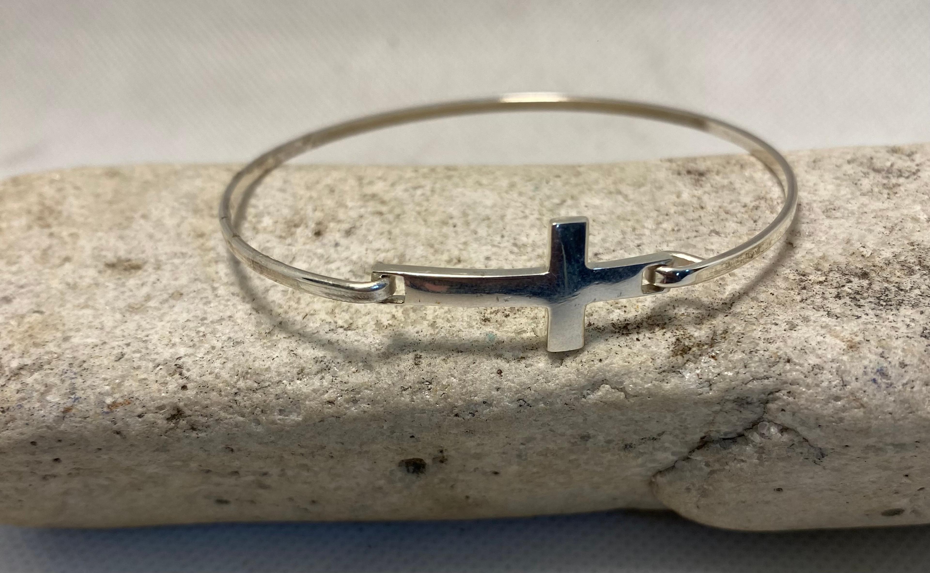Silver Cross Charm Bangle
