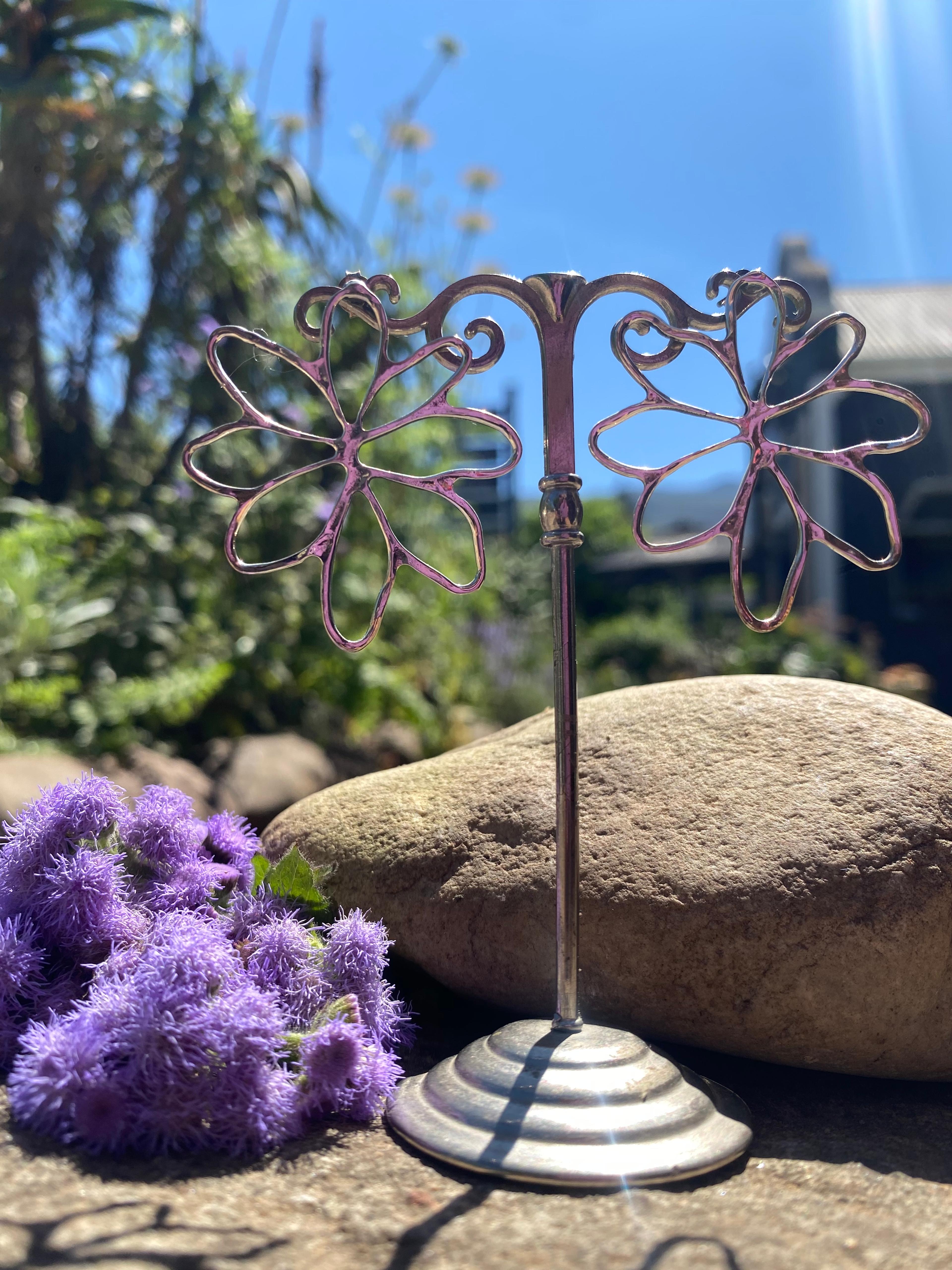 Silver Floral Hoop Wire Earrings 