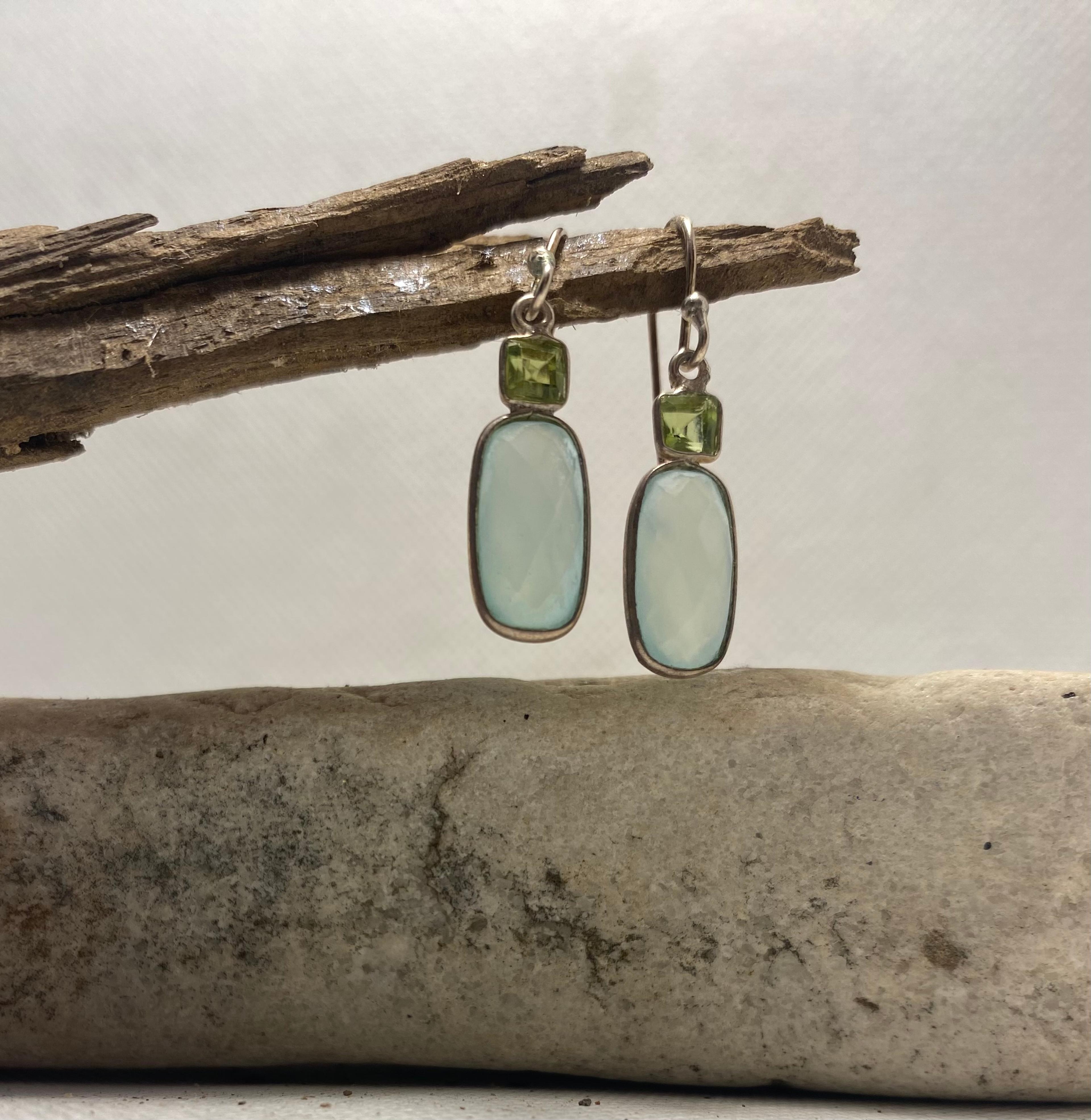 Aqua Chalcedony & Peridot Drop Earrings