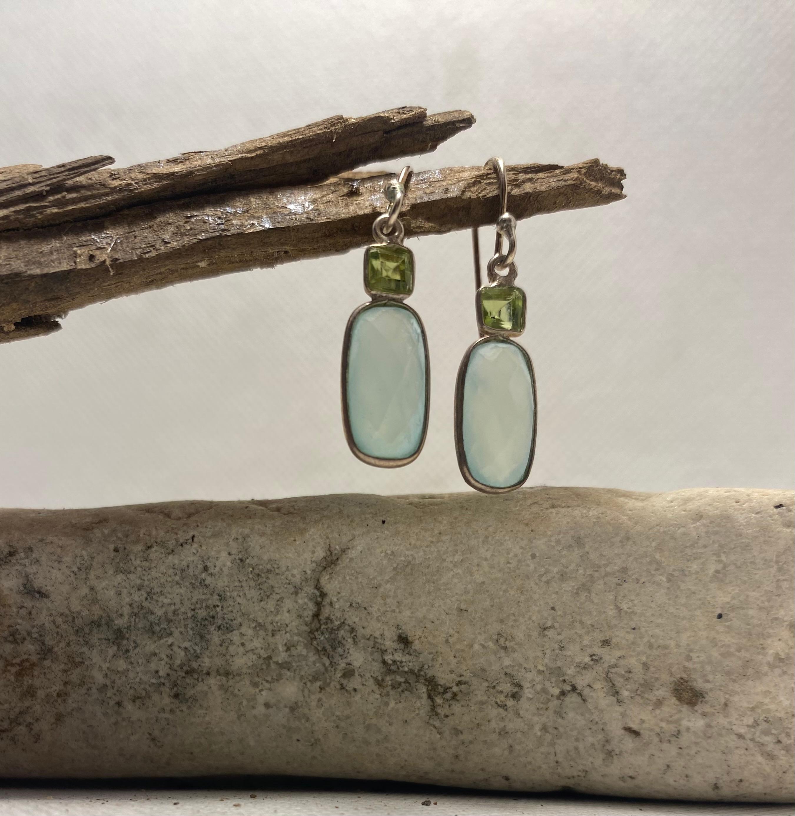 Aqua Chalcedony & Peridot Drop Earrings