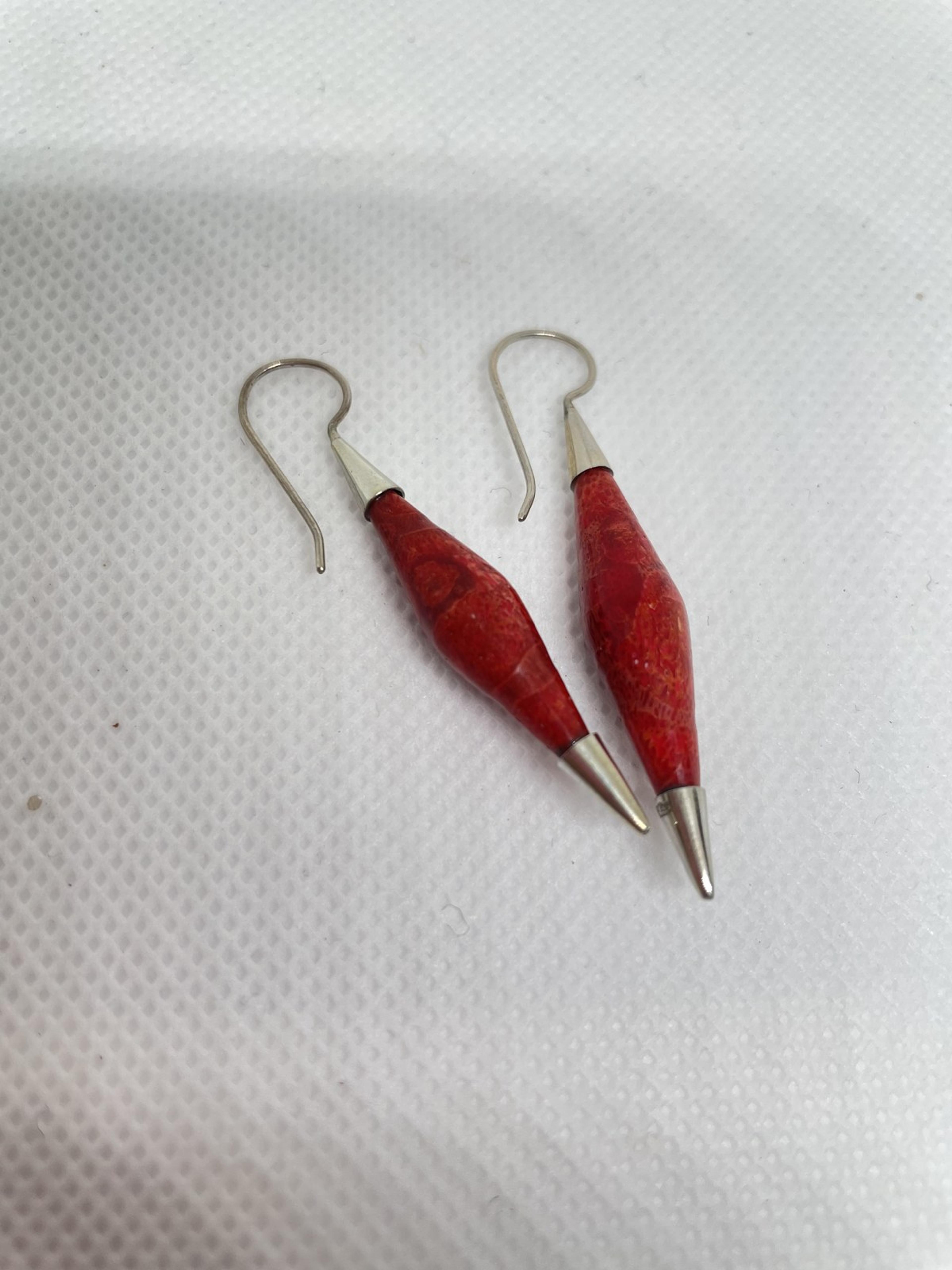 Red Sponge Coral Spindle Drop Earrings