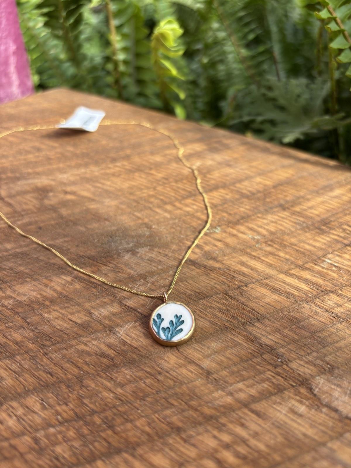 Coral Branch Gold-Rimmed Pendant Necklace