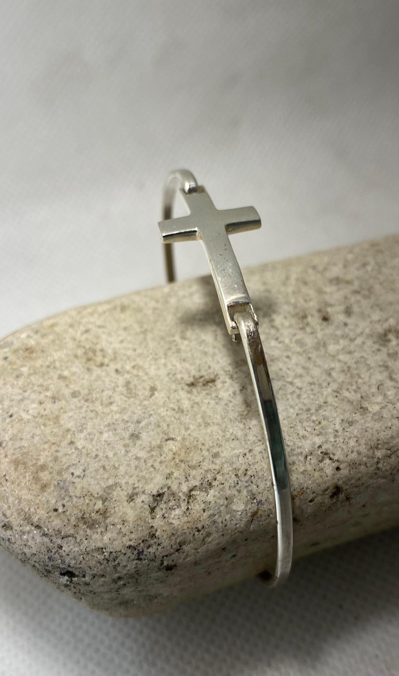 Silver Cross Charm Bangle