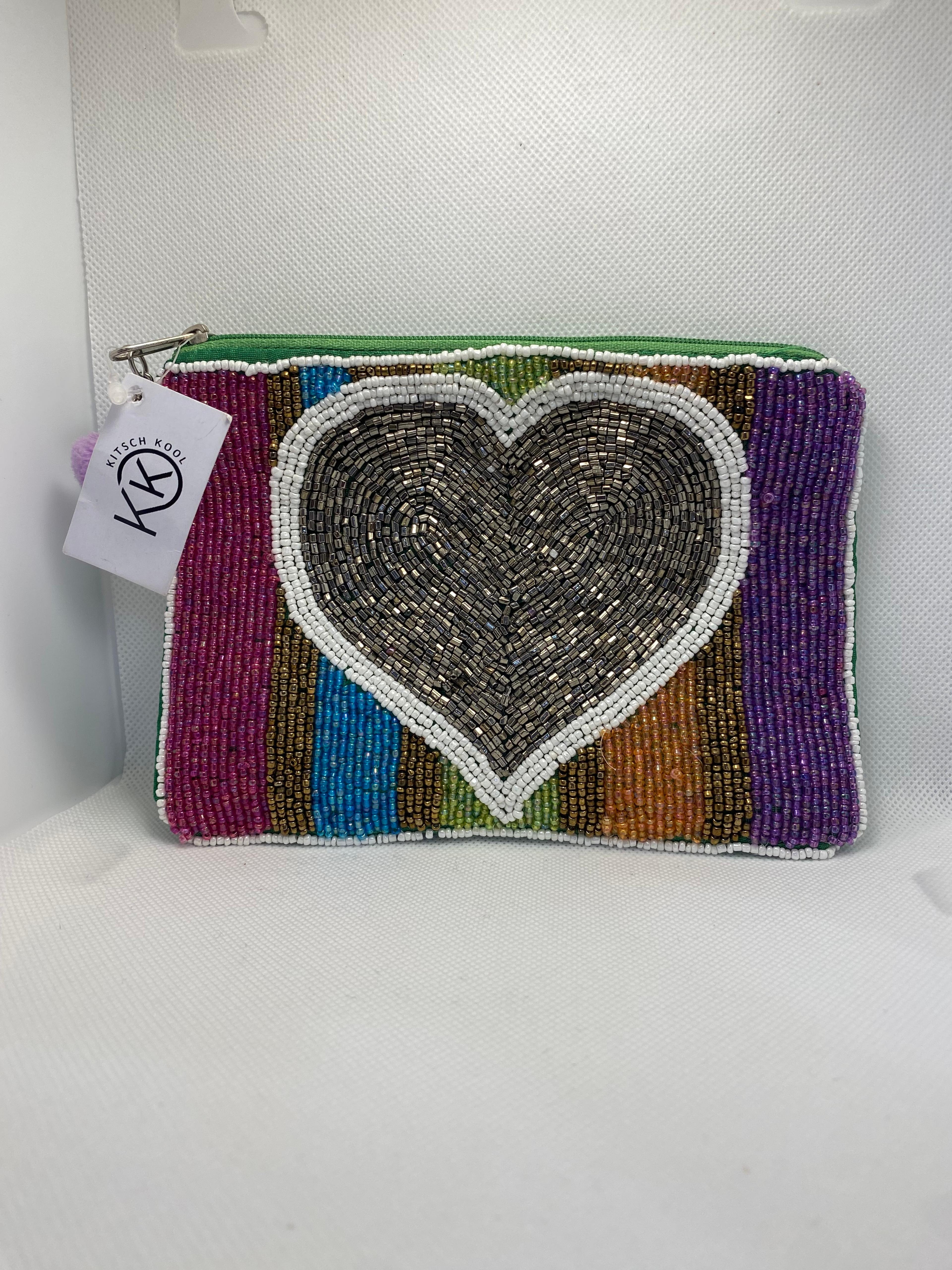 Kitch Kool Medium Beaded Purse — Colourful Heart